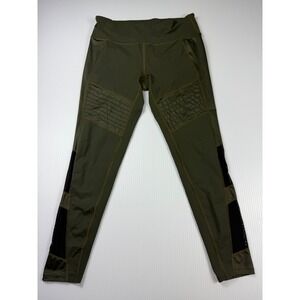 Athleta Olive Green Moto Pocket Leggings Mesh‎ Panels Athletic Size L
